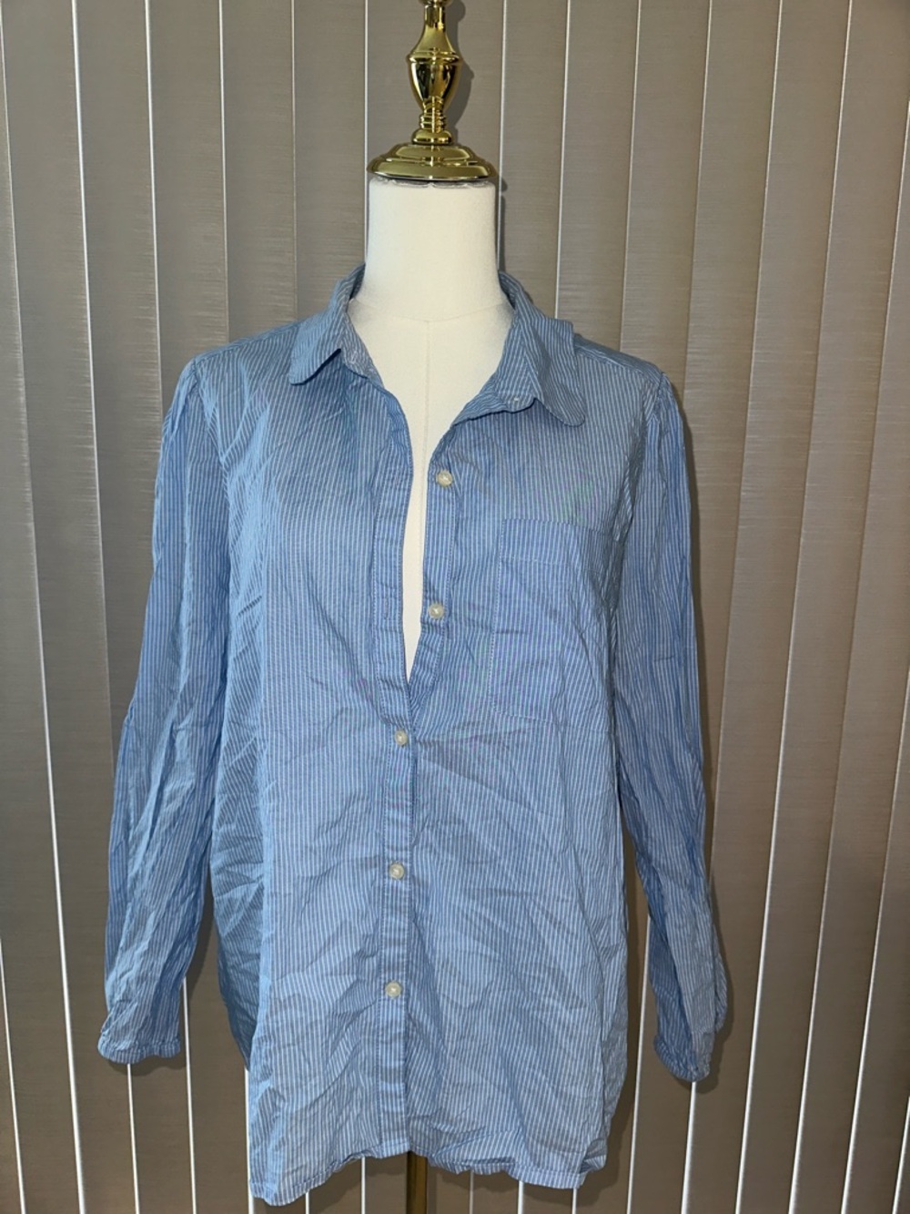 Lucky Brand Blue and White Striped Button-Down cotton Shirt